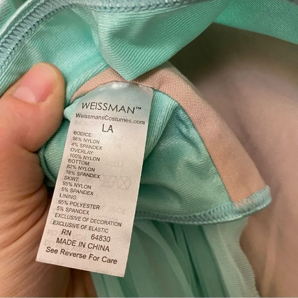 WEISSMAN Dance Costume mint aqua sequin WAITING GAME 10271 mesh cut out adult LA